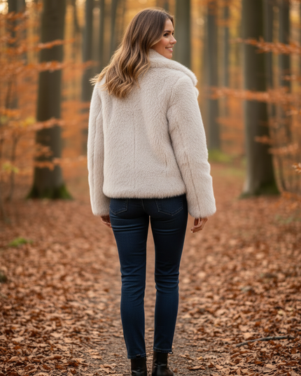 Teddy Plüsch Jacke Damen: Cremeweiße Kunstfelljacke - Ansicht 2