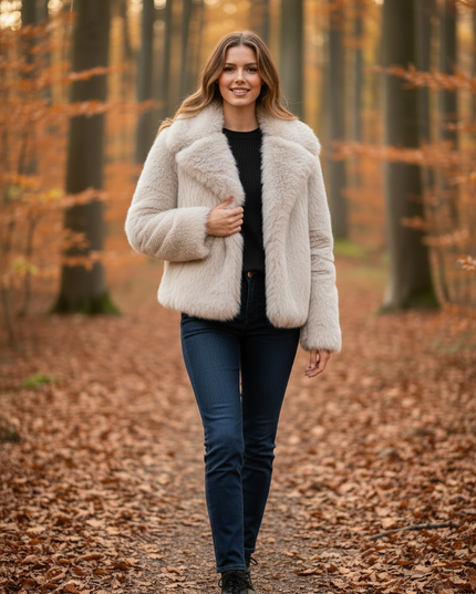 Teddy Plüsch Jacke Damen: Cremeweiße Kunstfelljacke - Ansicht 3