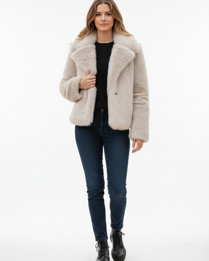 Teddy Plüsch Jacke Damen: Cremeweiße Kunstfelljacke - Ansicht 5