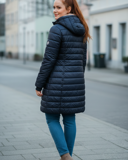 Teddy Steppjacke Damen dunkelblau mit Kapuze - Ansicht 2