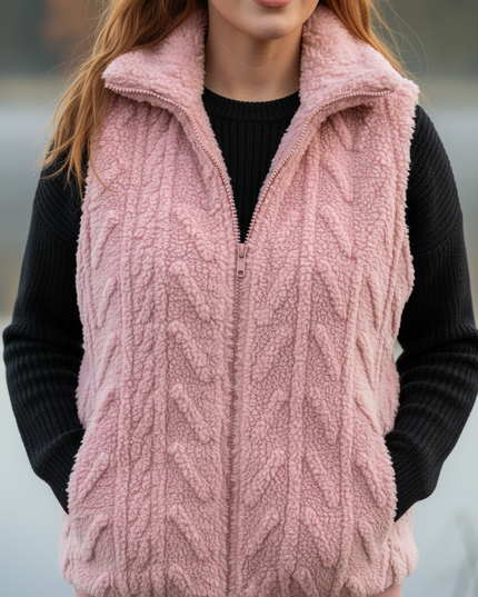 Teddy Weste mit Reißverschluss rosa - Ansicht 4