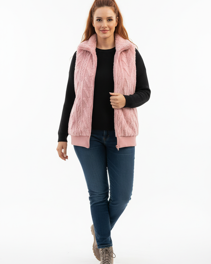 Teddy Weste mit Reißverschluss rosa - Ansicht 5