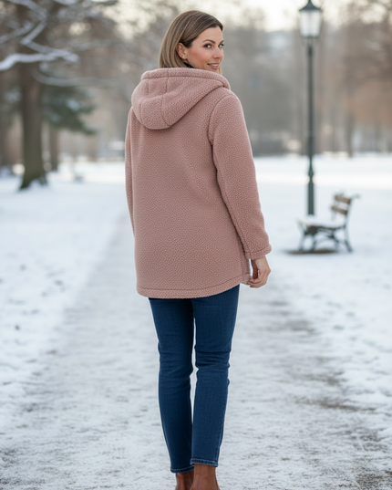 Teddyfell Jacke Damen mit Kapuze in Altrosa mit Stickerei - Ansicht 2