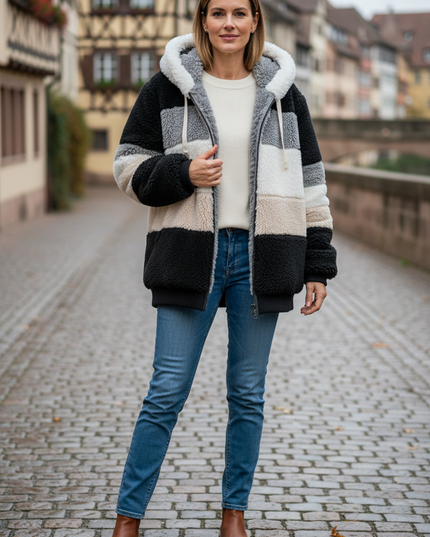 Teddyfell Jacke oversize Damen in Schwarz - Ansicht 1
