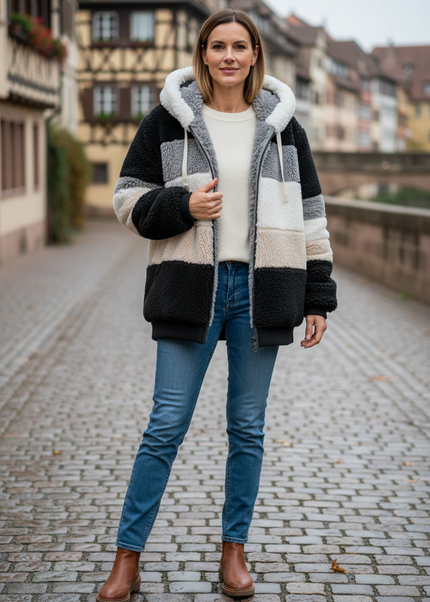 Teddyfell Jacke oversize Damen in Schwarz - Ansicht 1