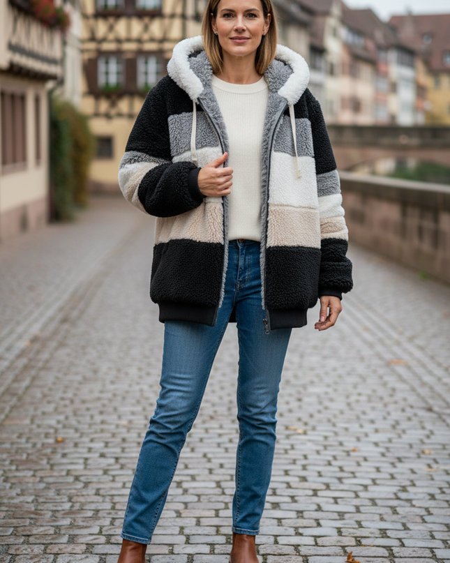 Teddyfell Jacke oversize Damen in Schwarz - Ansicht 1