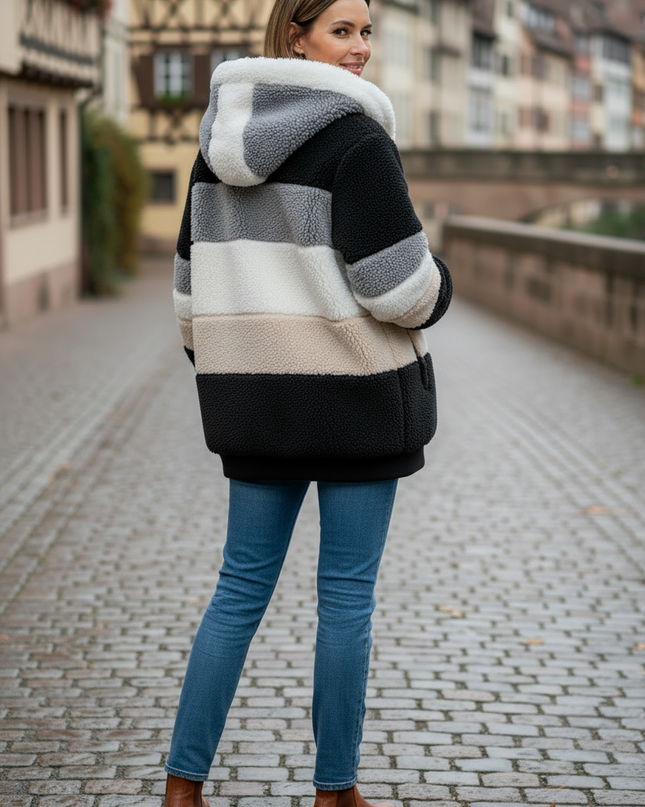 Teddyfell Jacke oversize Damen in Schwarz - Ansicht 2