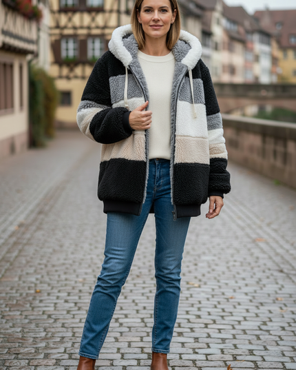 Teddyfell Jacke oversize Damen in Schwarz - Ansicht 3