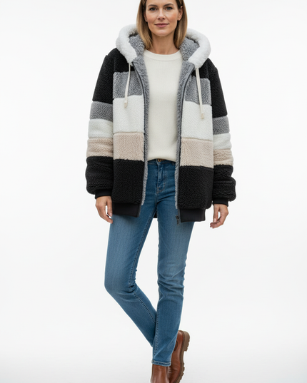 Teddyfell Jacke oversize Damen in Schwarz - Ansicht 5