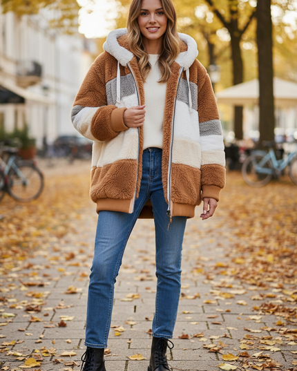 Winter Teddyfell Jacke Damen braun kuschelig - Ansicht 1