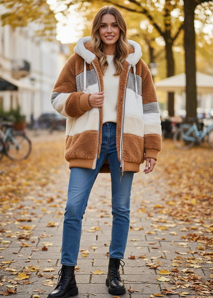 Winter Teddyfell Jacke Damen braun kuschelig - Ansicht 1