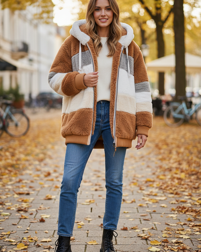 Winter Teddyfell Jacke Damen braun kuschelig - Ansicht 1
