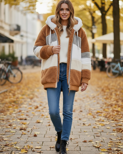 Winter Teddyfell Jacke Damen braun kuschelig - Ansicht 3