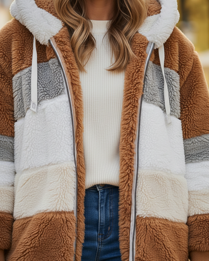 Winter Teddyfell Jacke Damen braun kuschelig - Ansicht 4