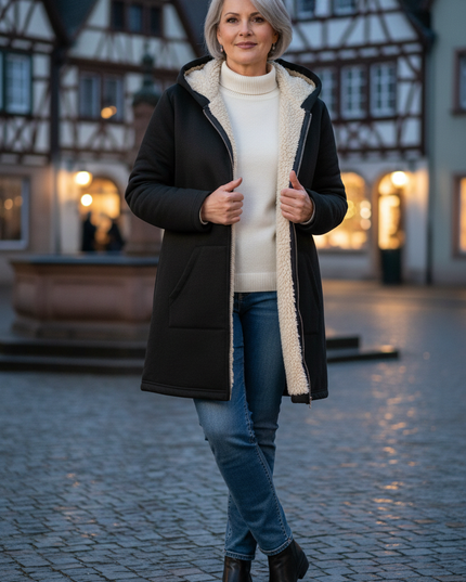 Winterjacke mit Teddyfutter Damen - schwarz, dick gefüttert - Ansicht 1