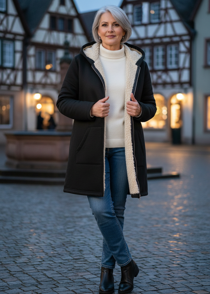 Winterjacke mit Teddyfutter Damen - schwarz, dick gefüttert - Ansicht 1