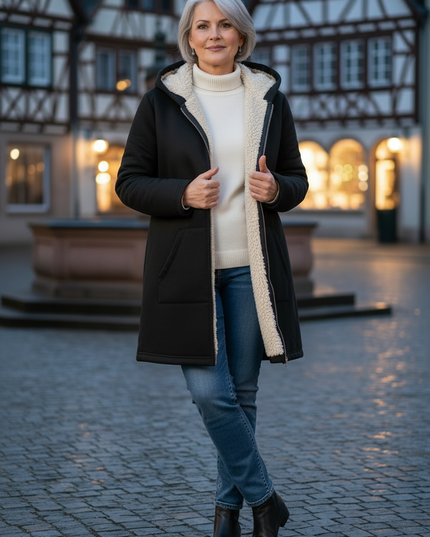 Winterjacke mit Teddyfutter Damen - schwarz, dick gefüttert - Ansicht 3