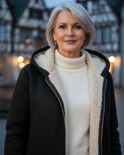 Winterjacke mit Teddyfutter Damen - schwarz, dick gefüttert - Ansicht 4