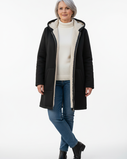 Winterjacke mit Teddyfutter Damen - schwarz, dick gefüttert - Ansicht 5